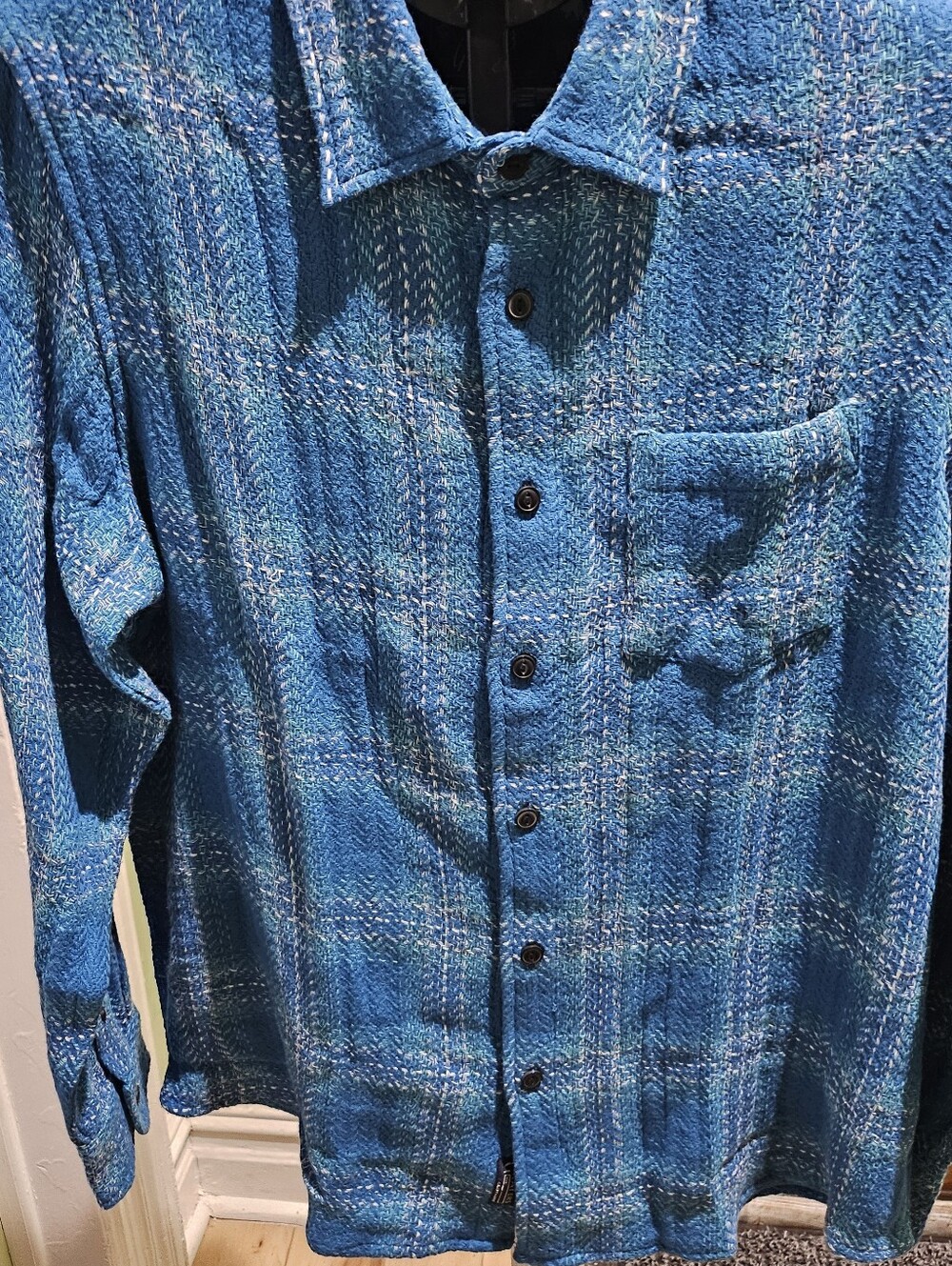 Grayers Blue Textured Plaid Button-Down Shirt